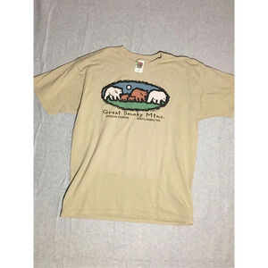 Mens Fruit of The Loom Shirt Size XL Smoky Mountains Tennessee Tan Cotton blend